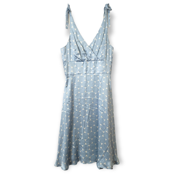 Jennifer Reale Design SILK Blue Polka Dot Shoulder Tie Midi Dress Size 8 - Picture 1 of 7